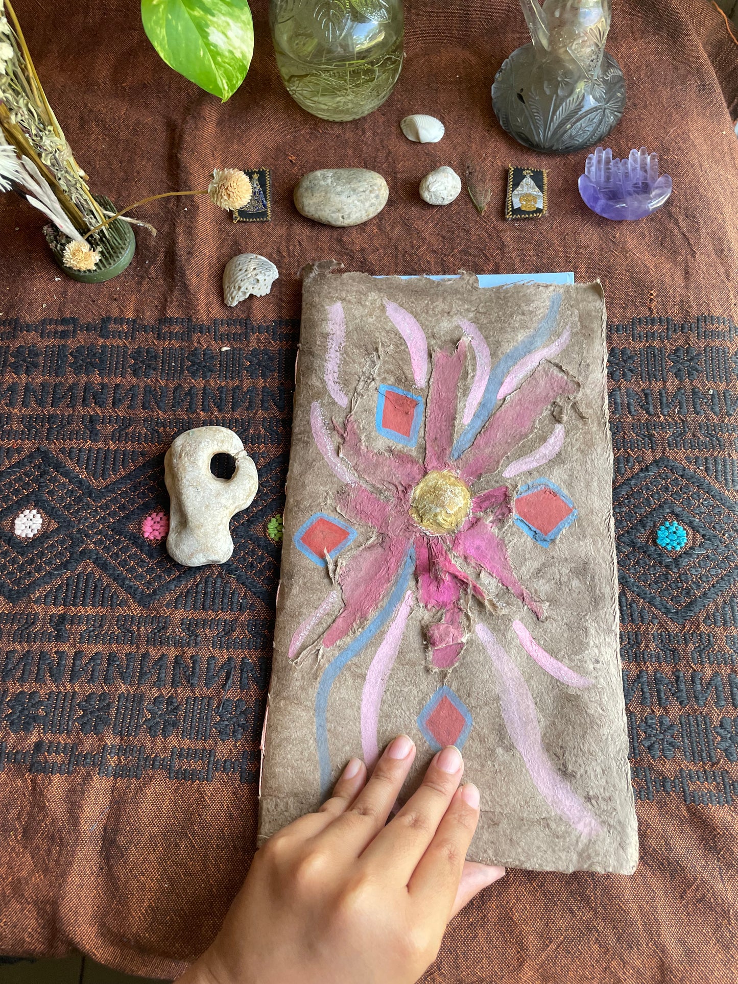 Hand Painted Amate Paper Artist Book, Mexican Codex, One of a Kind Art Journal, Original Artwork
