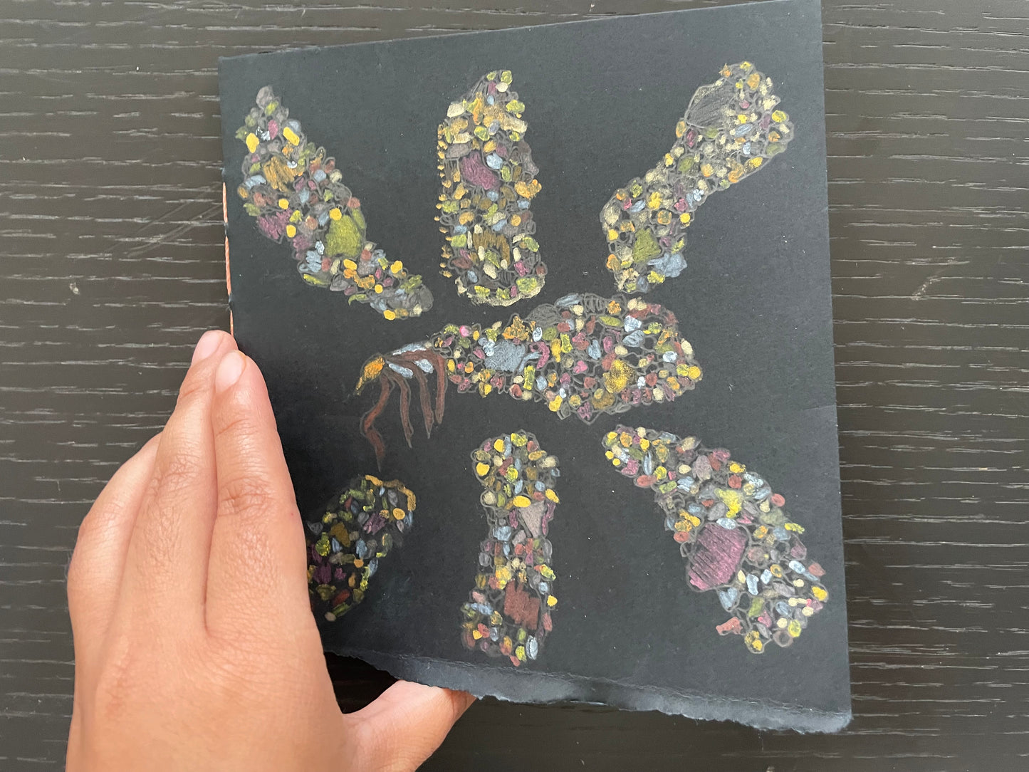 BLACK CODEX JOURNAL with HAND-DRAWN & WATERCOLOR PAINTED CADDIS