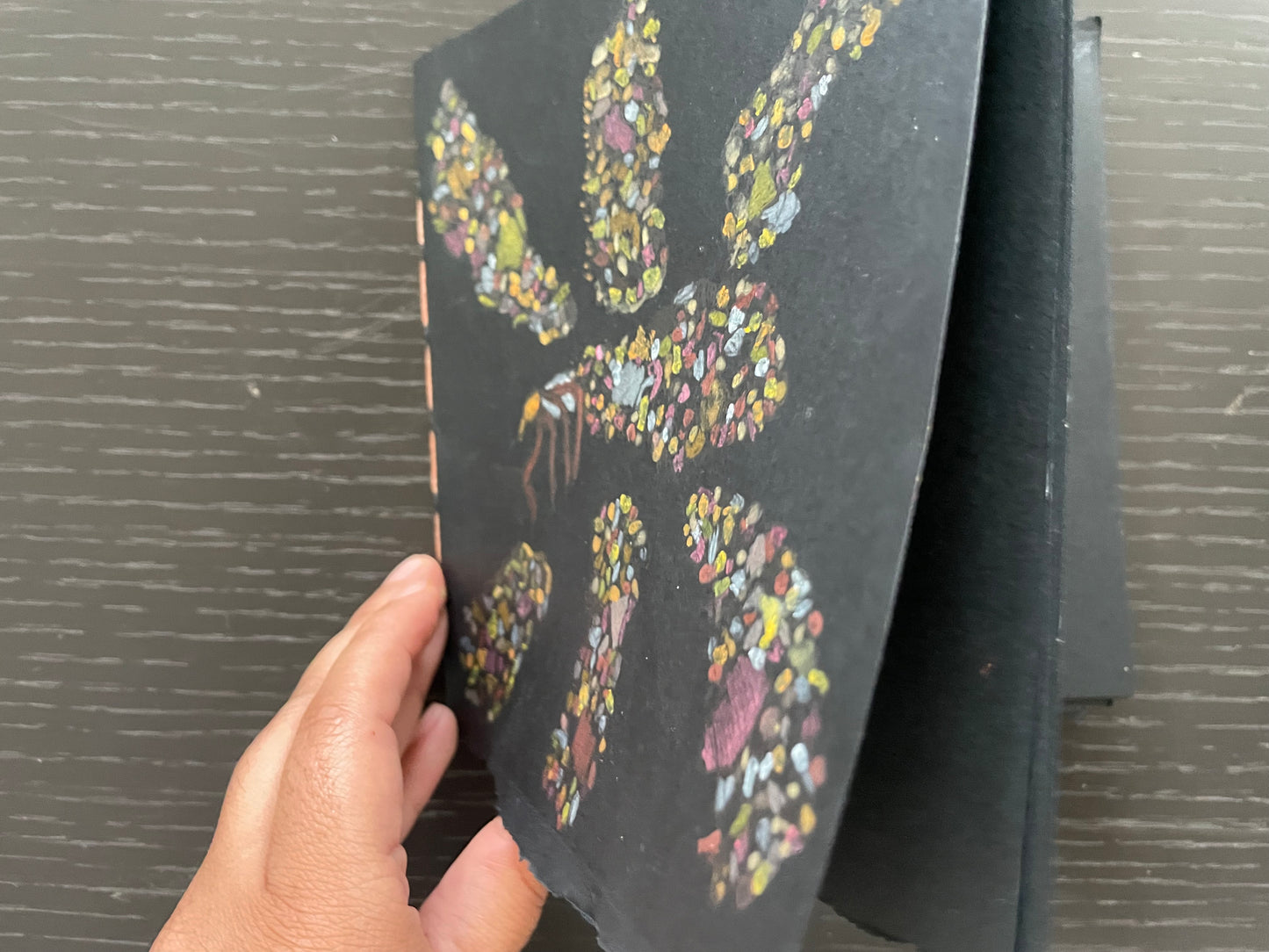 BLACK CODEX JOURNAL with HAND-DRAWN & WATERCOLOR PAINTED CADDIS